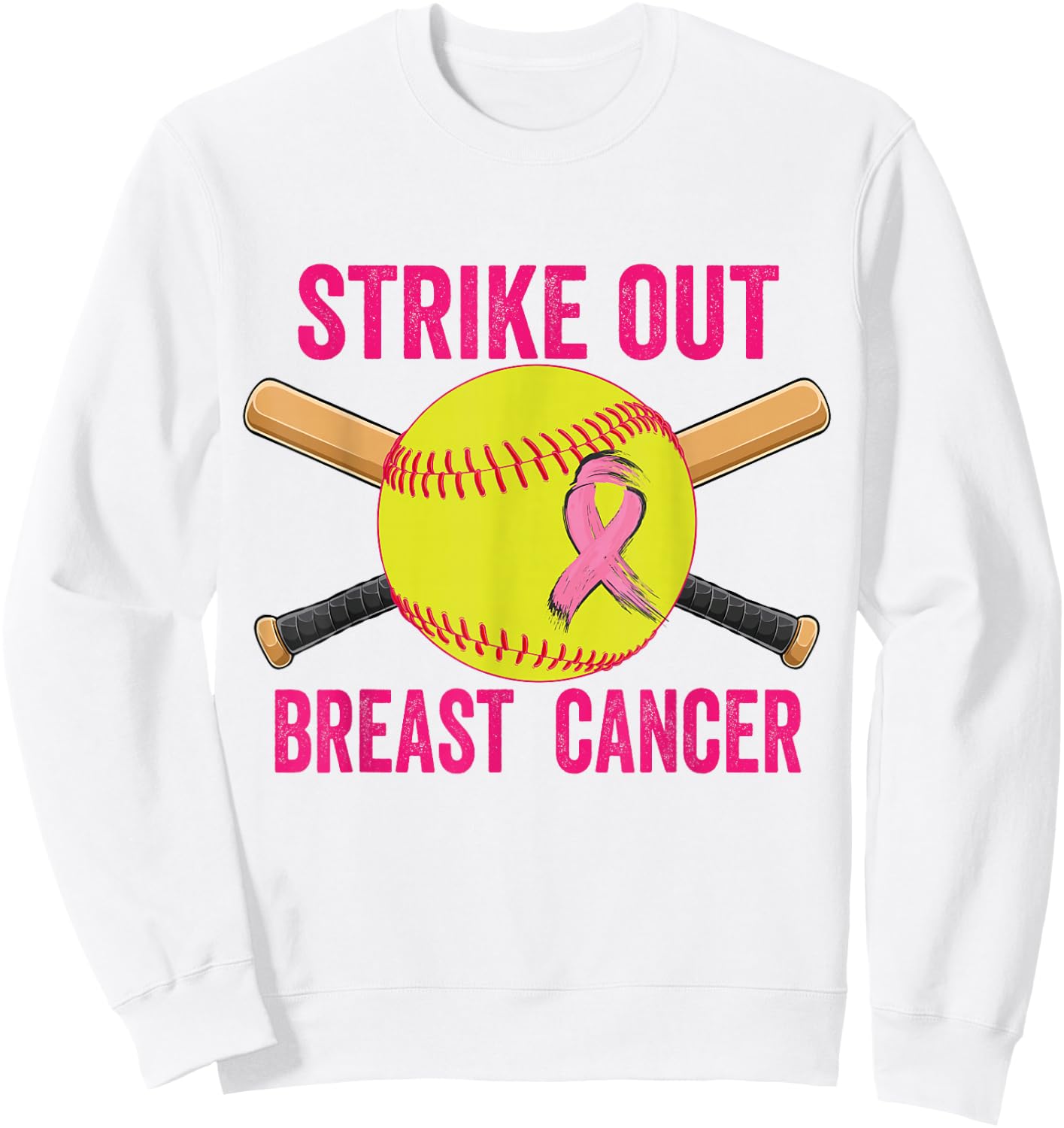 Strike Out Breast Cancer Awareness Softball Fighters Sweatshirt - Sweatshirt | White