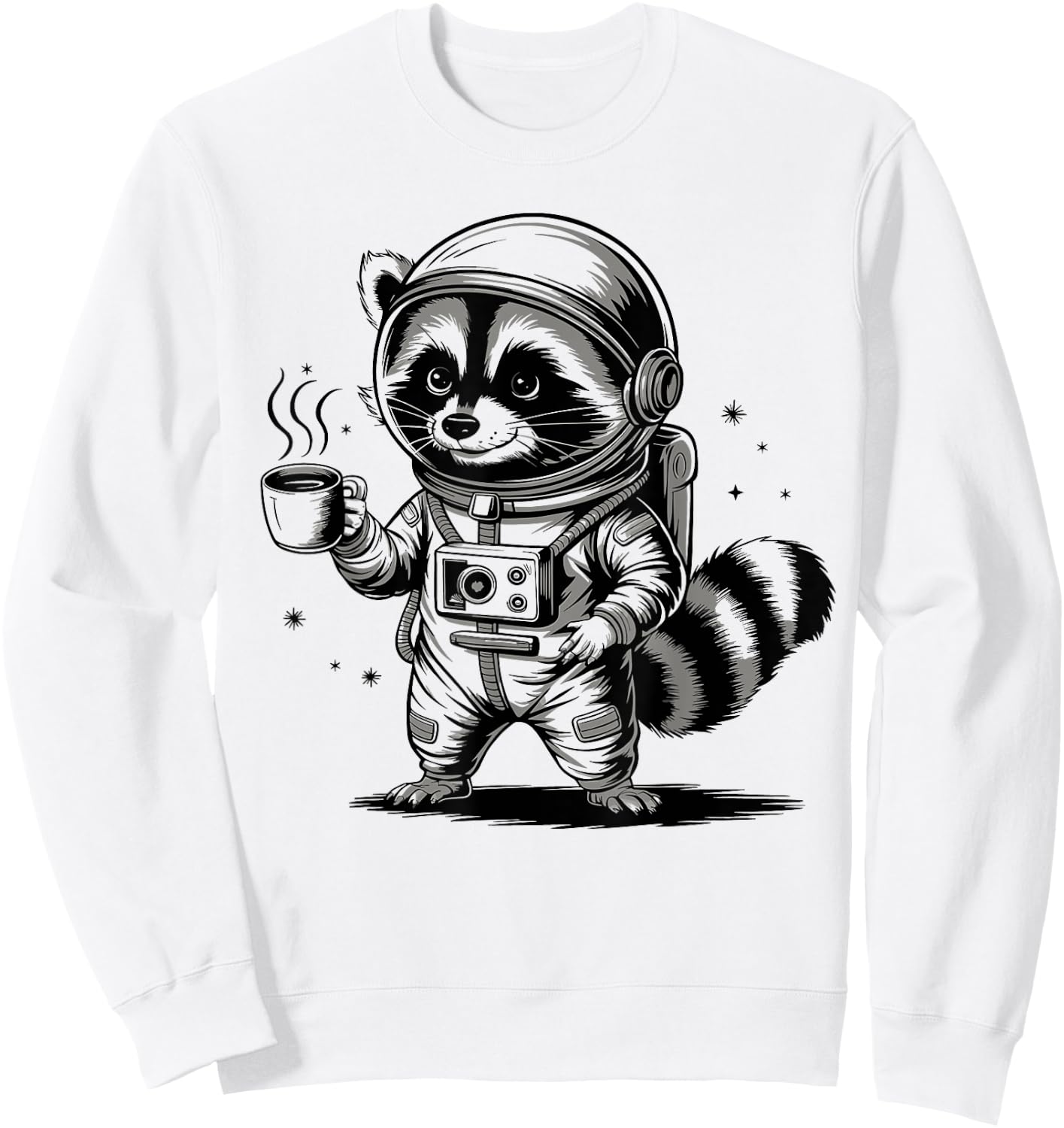 Funny Vintage Raccoon Lovers Coffee Astronaut Raccoon Sweatshirt - Sweatshirt | White
