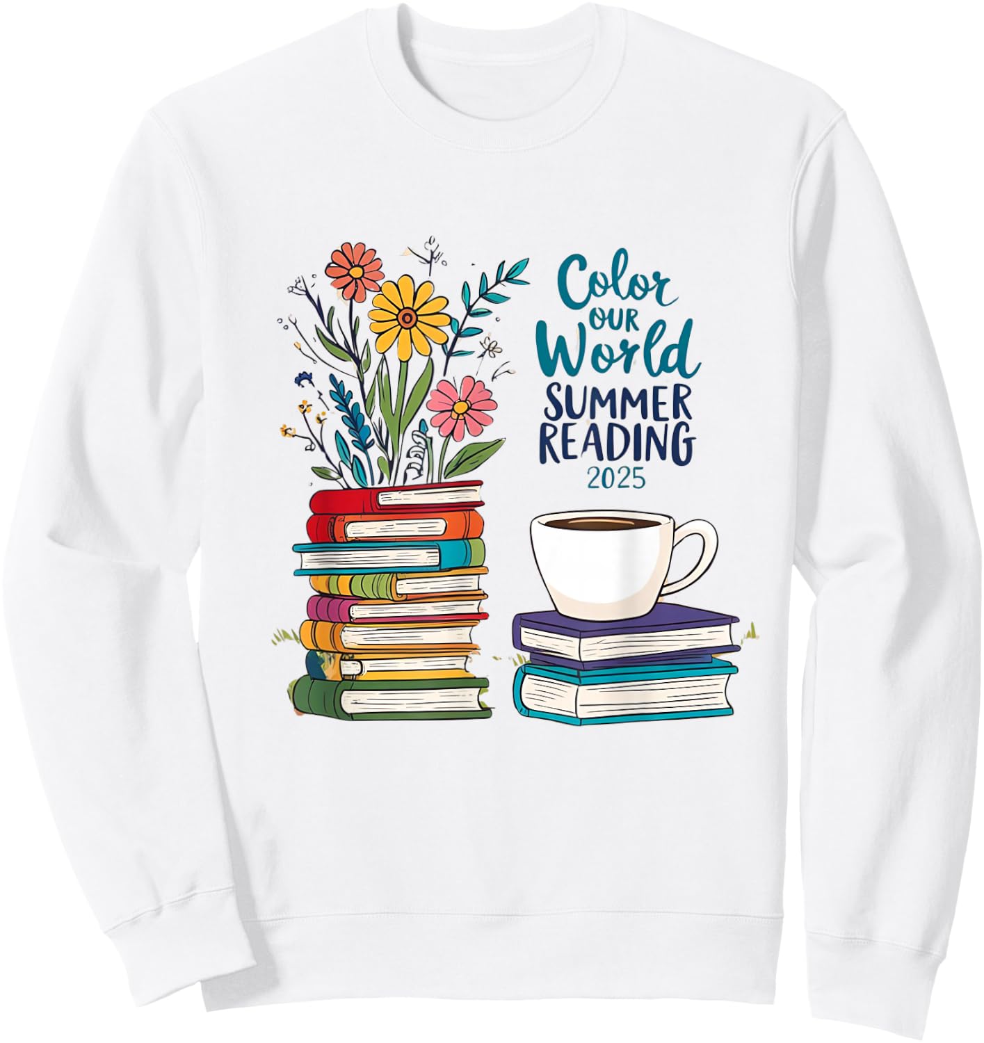 Color Our World Summer Reading 2025 Boho Wildflower Book Sweatshirt - Sweatshirt | White
