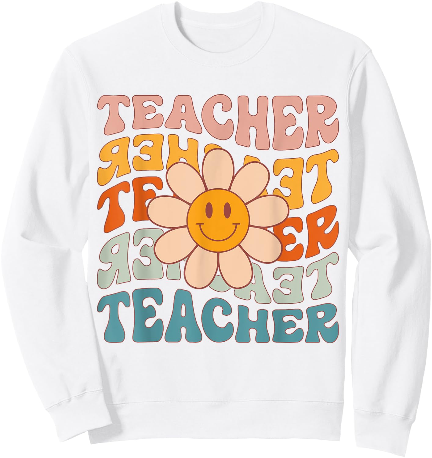 Retro Teacher Daisy Colorful - Elementary School Teacher Sweatshirt - Sweatshirt | White