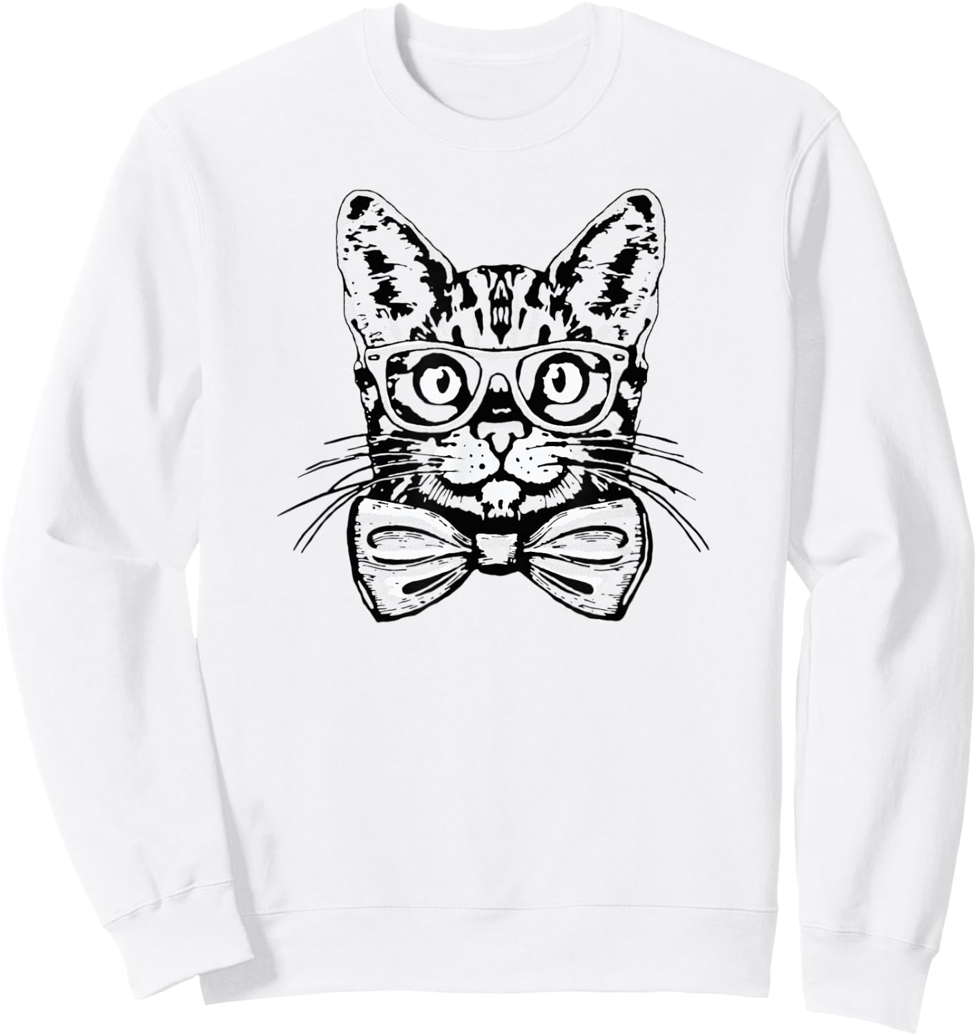 Hipster Cat Bowtie Glasses Pop Art Funny Cute Cat Lover Women Kids Sweatshirt - Sweatshirt | White