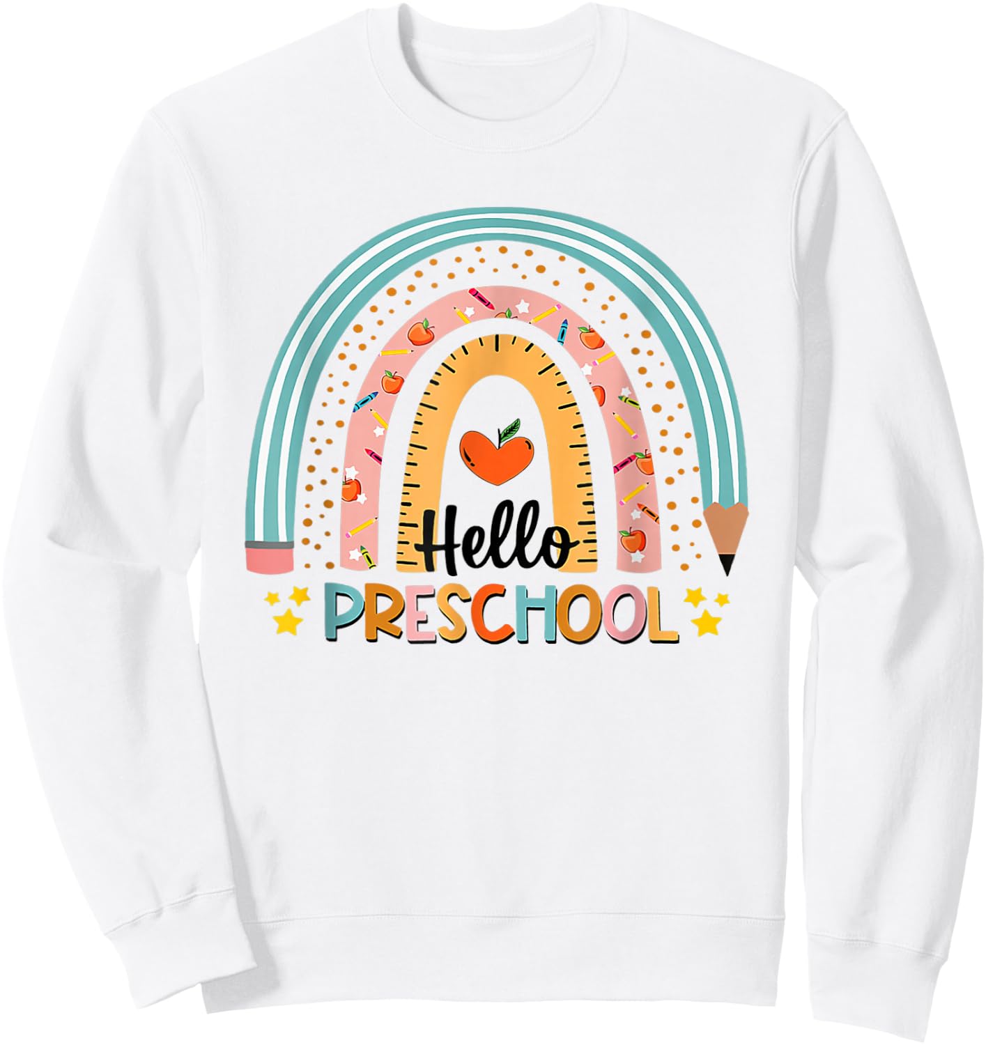 Hello Preschool Boho Rainbow Teacher Back to School Sweatshirt - Sweatshirt | White