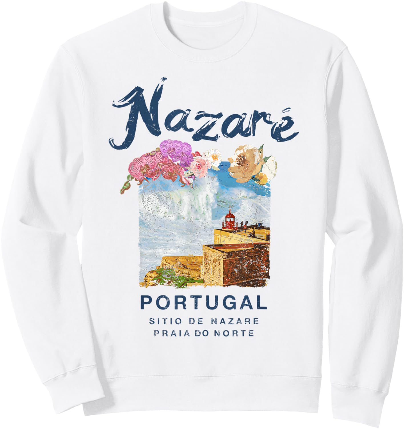 Nazare Portugal Praia do Norte Vintage Surfing Sweatshirt - Sweatshirt | White