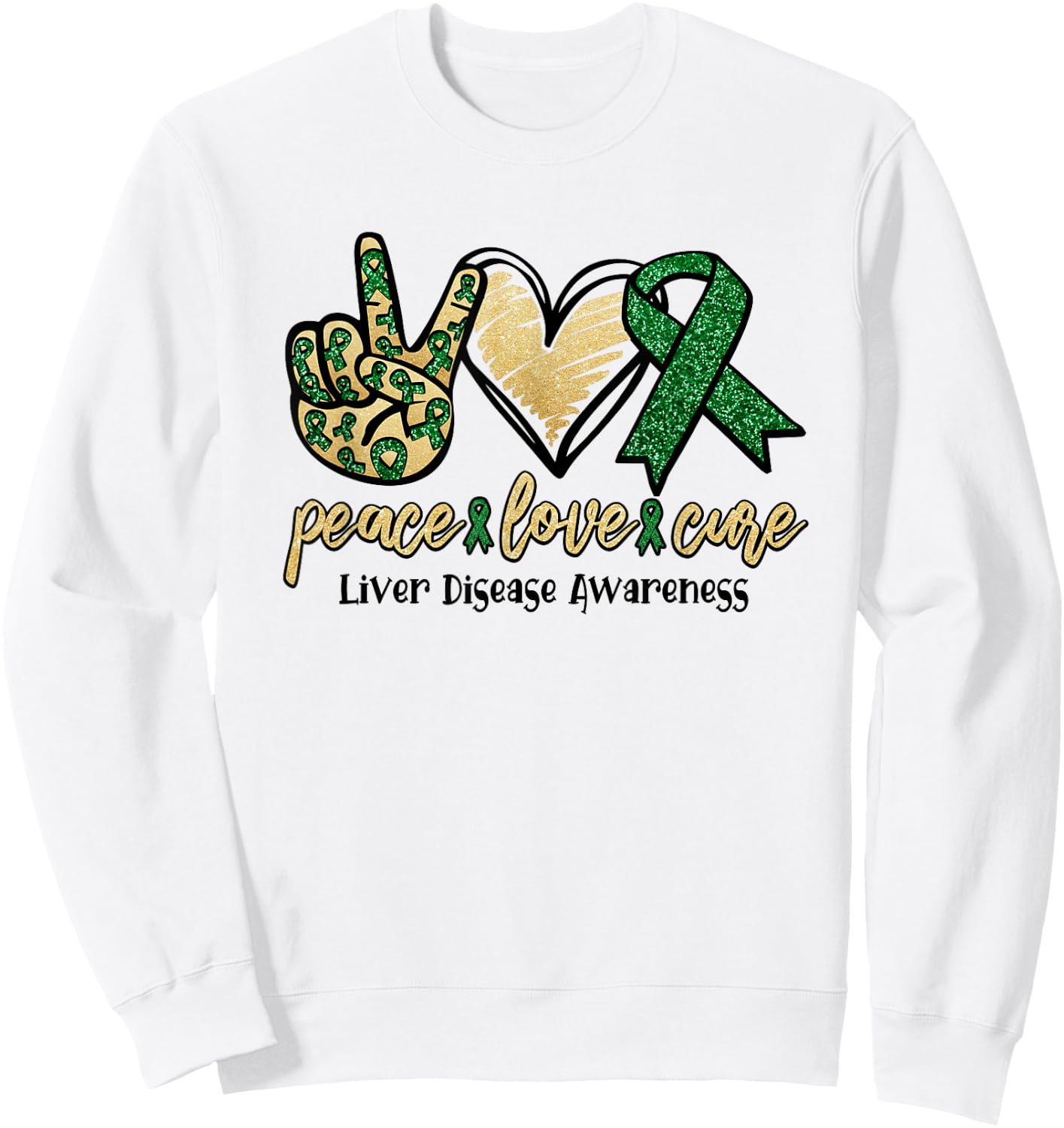 Peace Love Cure Liver Disease Shirt Awareness Ribbon Walk Sweatshirt - Sweatshirt | White