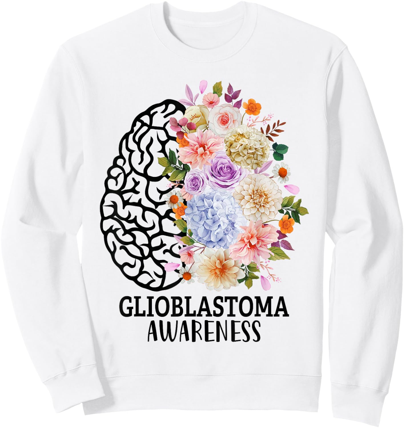 Floral Glioblastoma Awareness Month Brain Cancer Sweatshirt - Sweatshirt | White