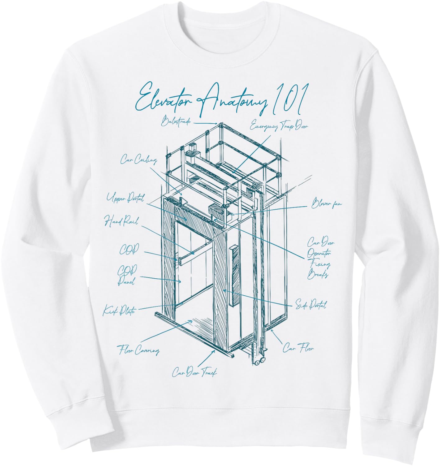 Anatomy of Elevator Construction Elevator Mechanic Liftman Sweatshirt - Sweatshirt | White