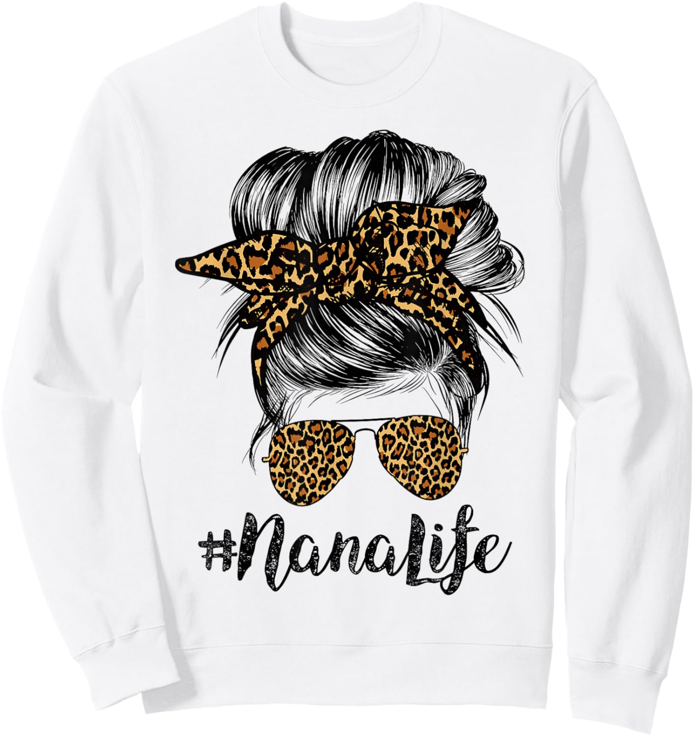 Nana Life Hair Bandana Glasses Leopard Print Mother's Day Sweatshirt - Sweatshirt | White