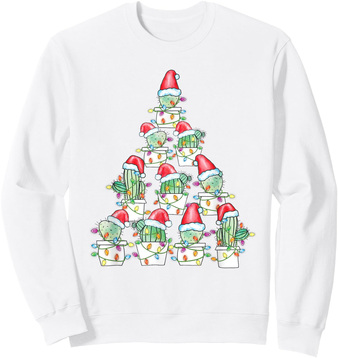 Christmas Cactus Xmas Tree Lights Succulent Cactus Sweatshirt - Sweatshirt | White