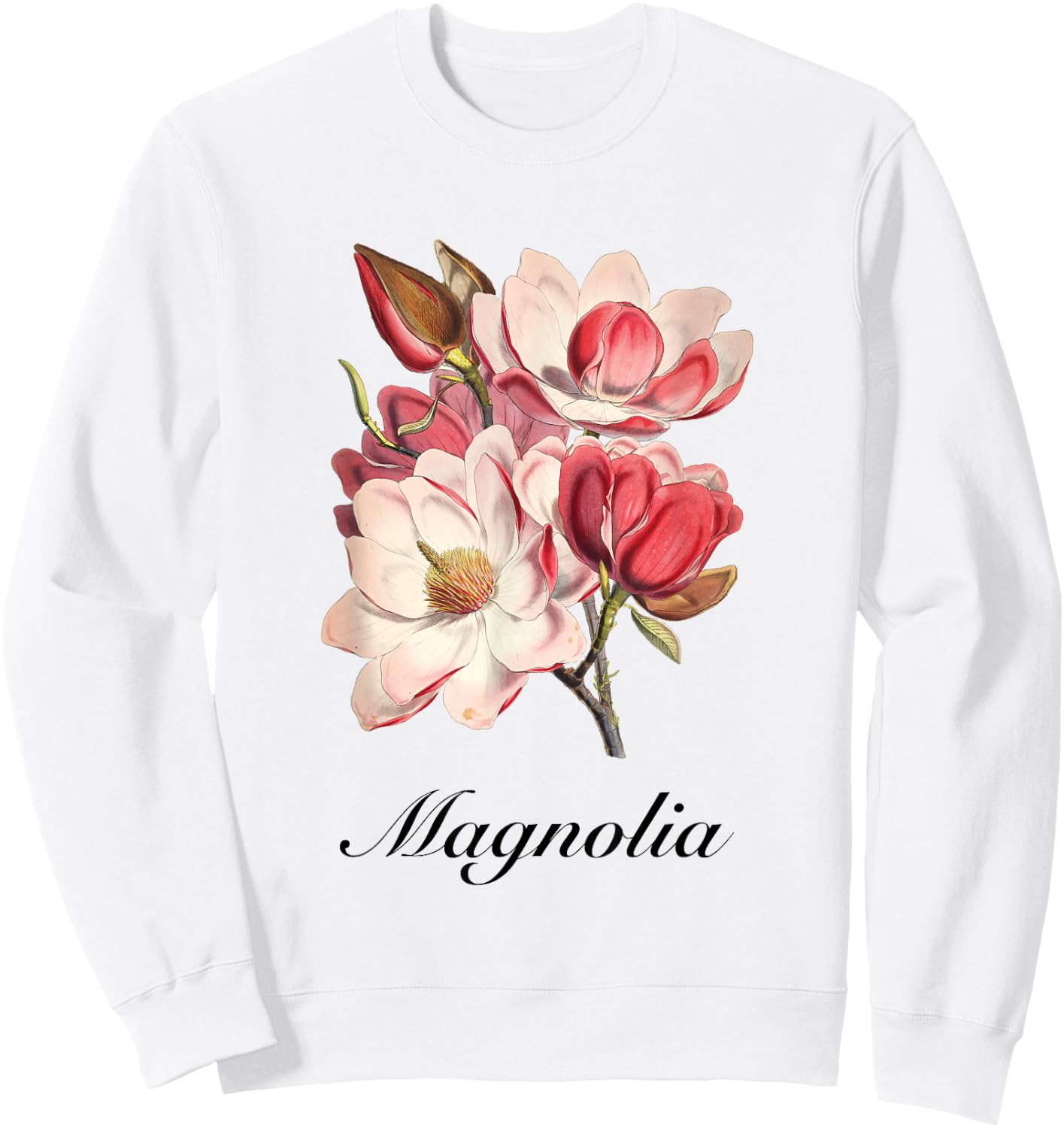 Vintage Magnolia Flower Floral Illustration Blossom Lovers Sweatshirt - Sweatshirt | White