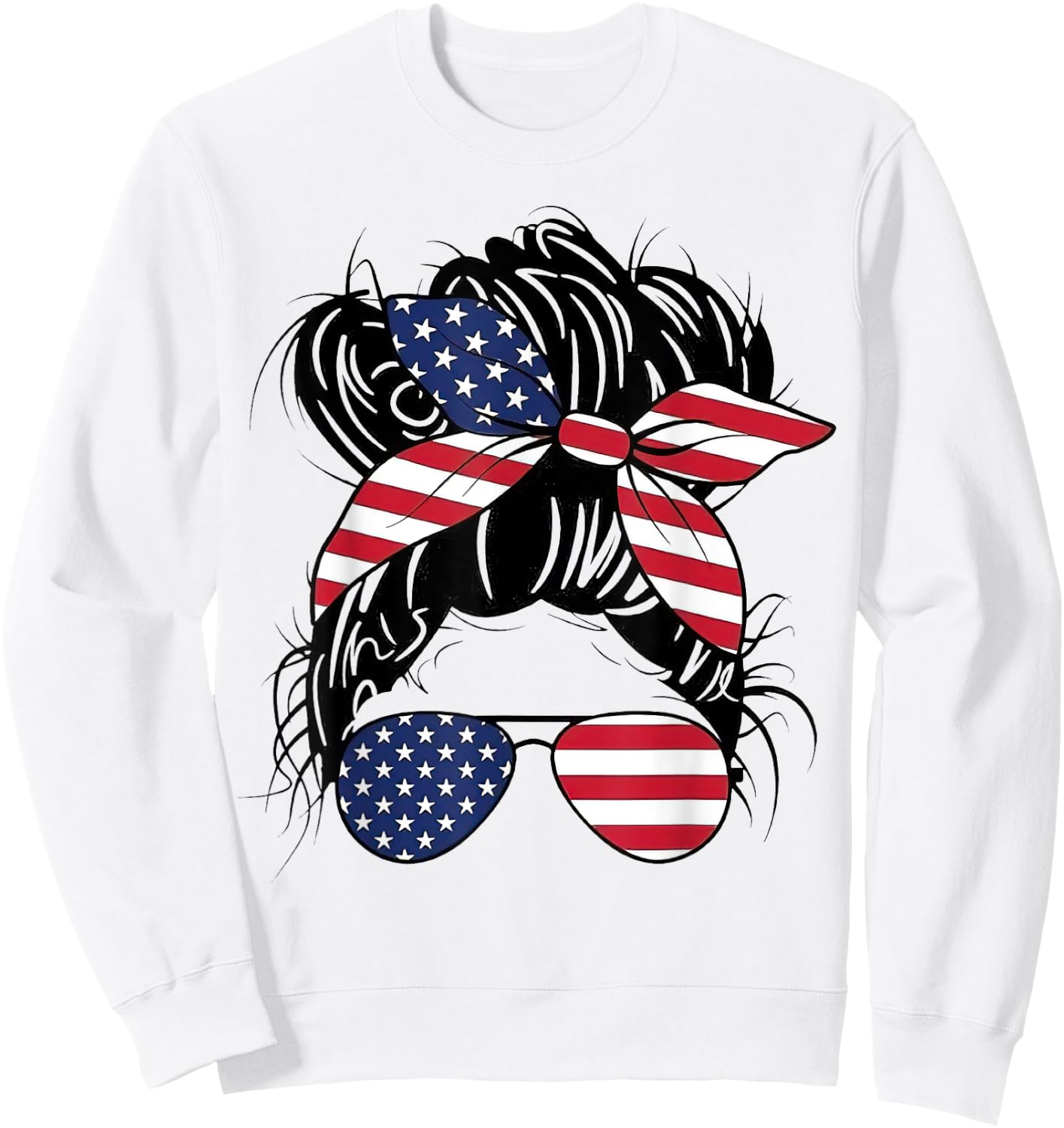 Messy Bun USA Flag Glasses American Flag American Girl Sweatshirt - Sweatshirt | White