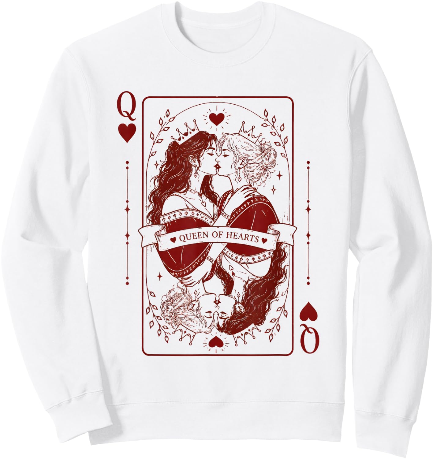 Queen Hearts Lesbian Pride Design | LGBTQ Gothic Romance Sweatshirt - Sweatshirt | White