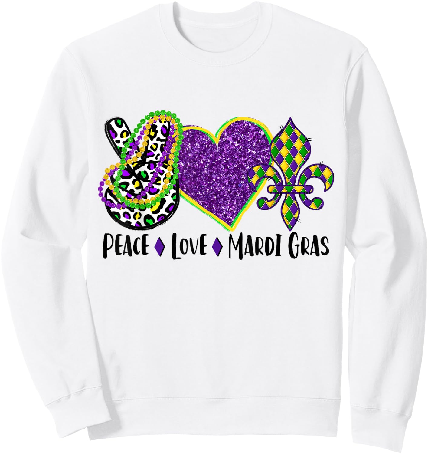 Peace Sign Heart Fleur De Lys Hippie Peace Love Mardi Gras Sweatshirt - Sweatshirt | White