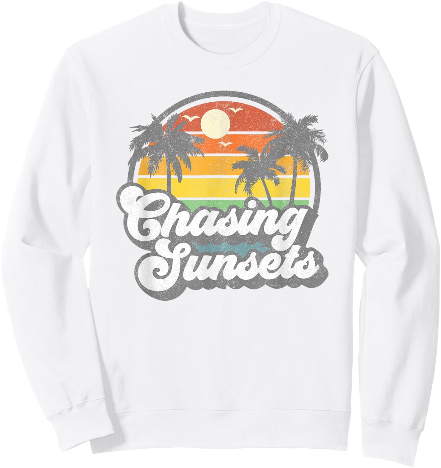 Vintage Chasing Sunsets Beach Summer Retro Sunset 70's Gift Sweatshirt - Sweatshirt | White