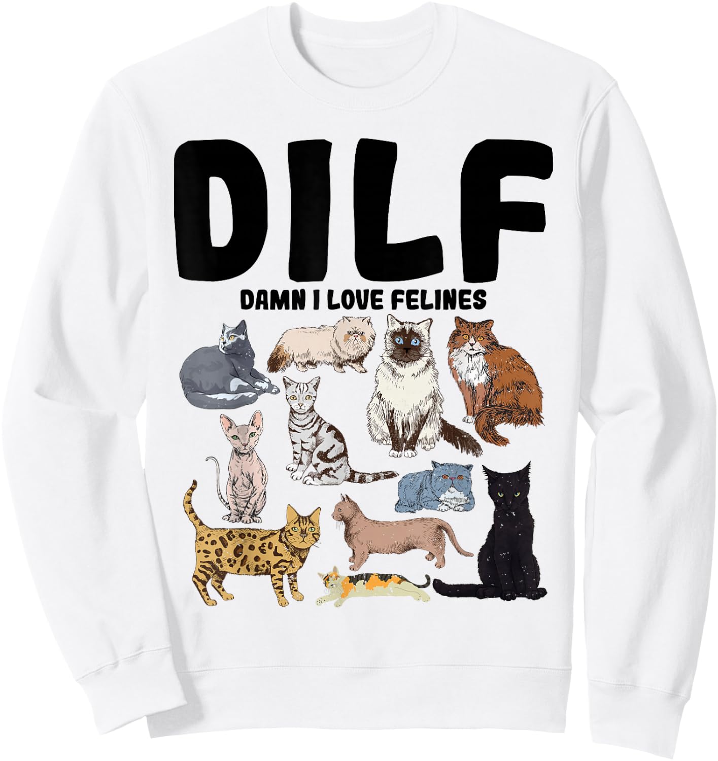 DILF Damn I Love Felines Funny Cat Lover Sweatshirt - Sweatshirt | White
