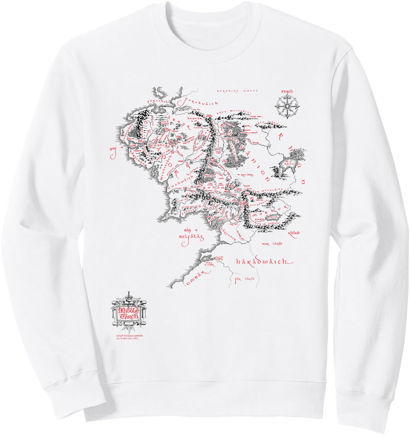 The Lord of The Rings Middle Earth Map Fantasy Movie Sweatshirt - Sweatshirt | White