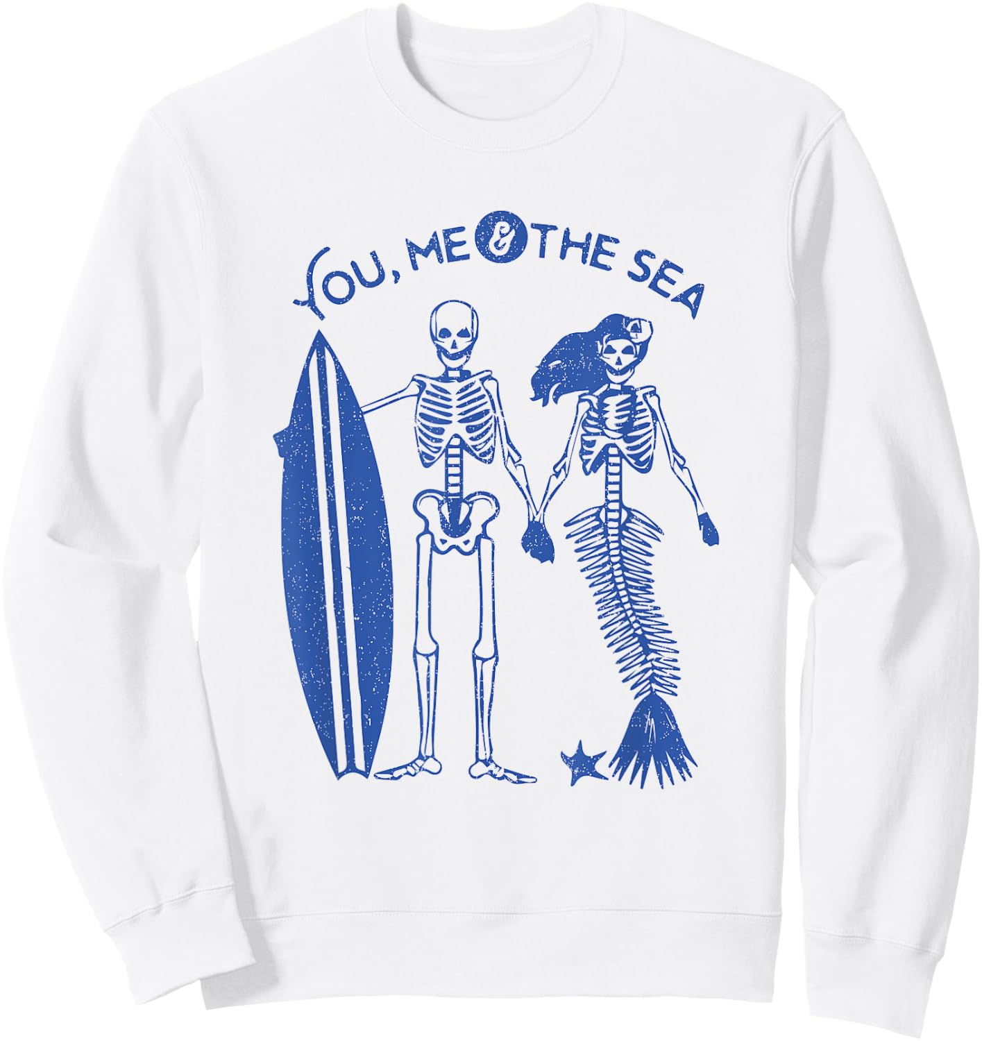 Mermaid Skeleton Island Surf Skull Shirt Sweatshirt - Sweatshirt | White