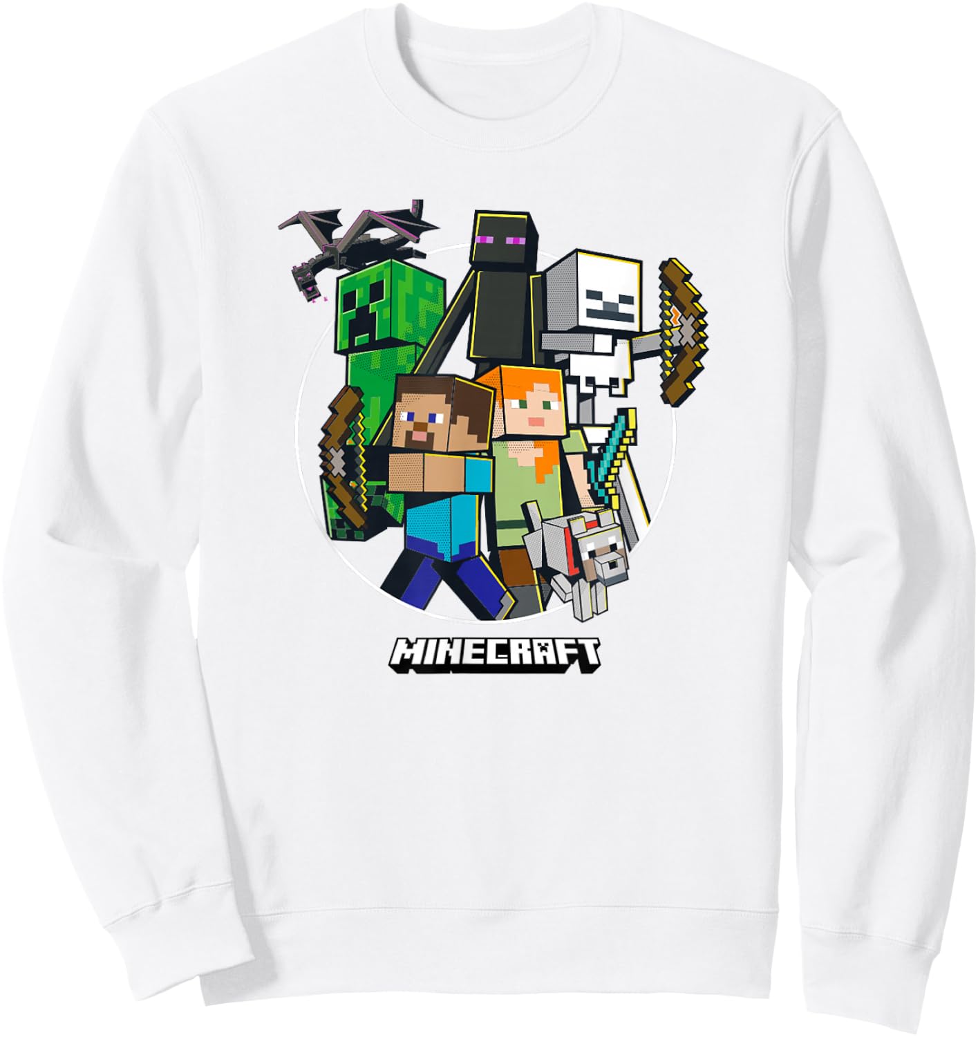 Minecraft Character Group Circle Logo Sweatshirt - Sweatshirt | White
