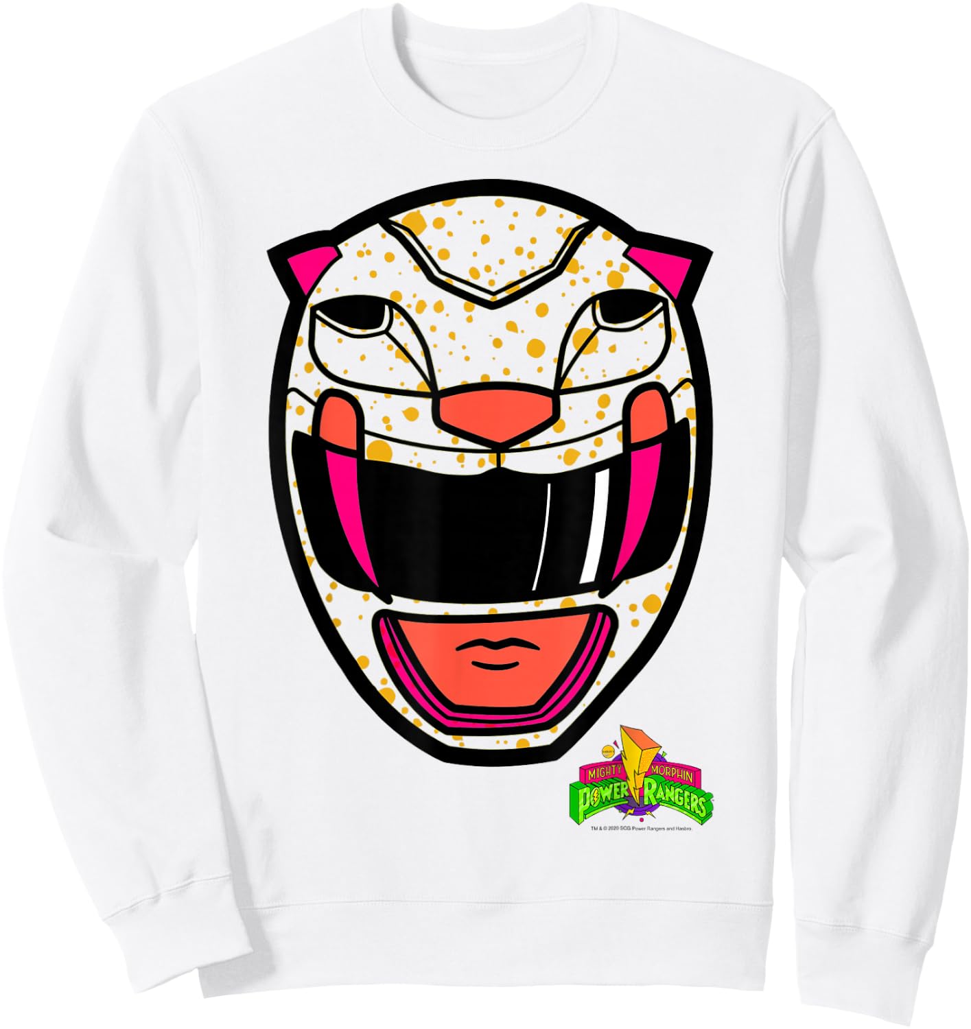 Power Rangers Yellow Ranger Retro Print Big Face Sweatshirt - Sweatshirt | White