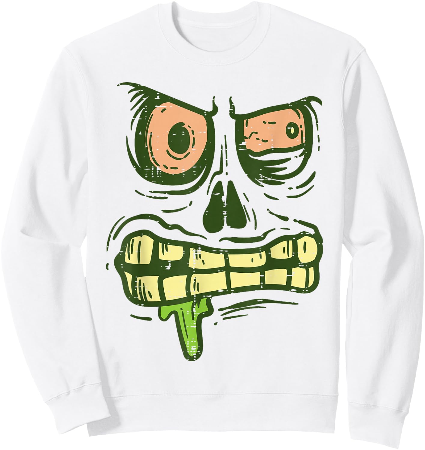Green Zombie Monster Face Scary Spooky Halloween Boys Kids Sweatshirt - Sweatshirt | White