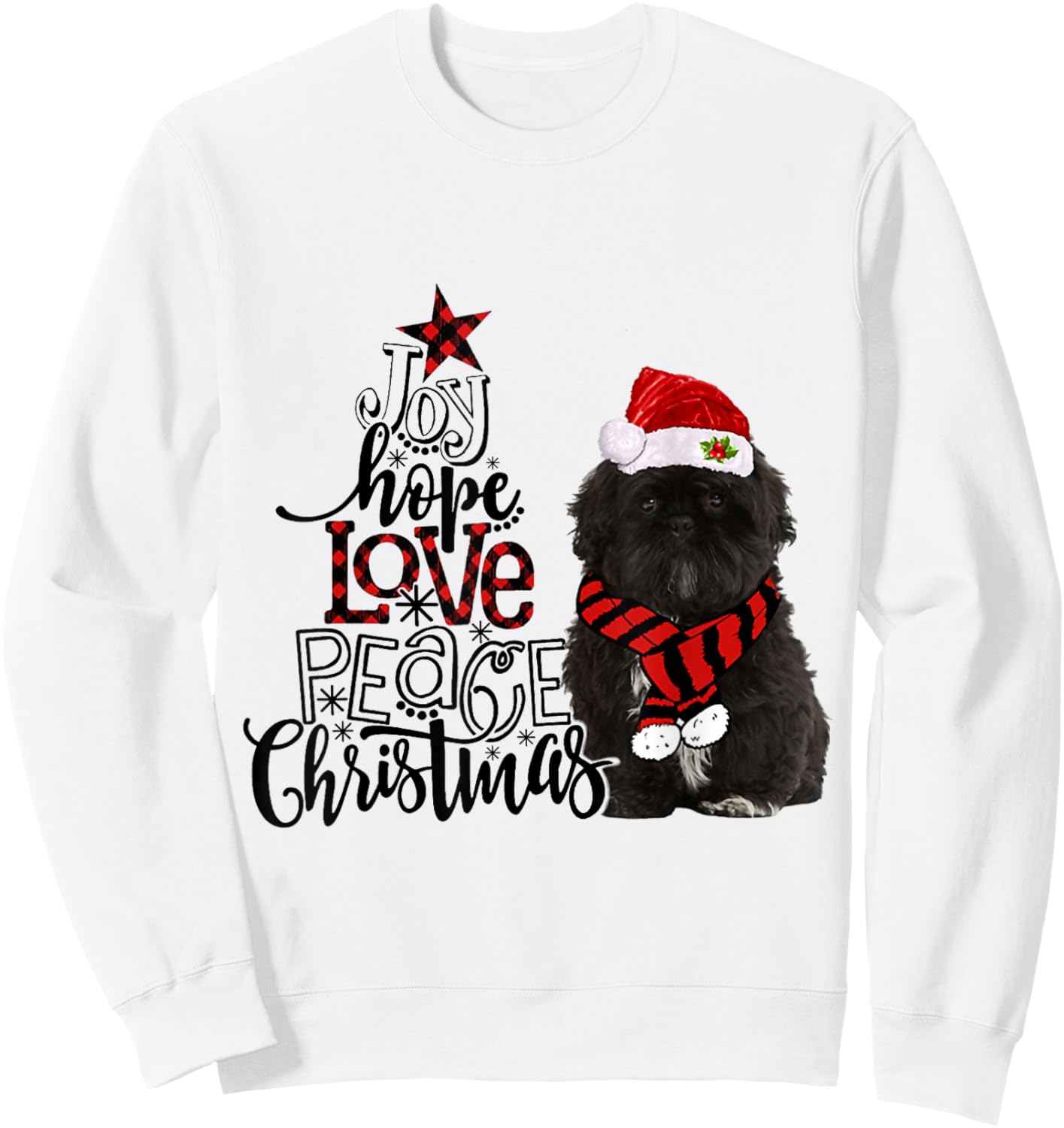 Joy Hope Love Peace Christmas Black Shih Tzus 2020 Sweatshirt - Sweatshirt | White
