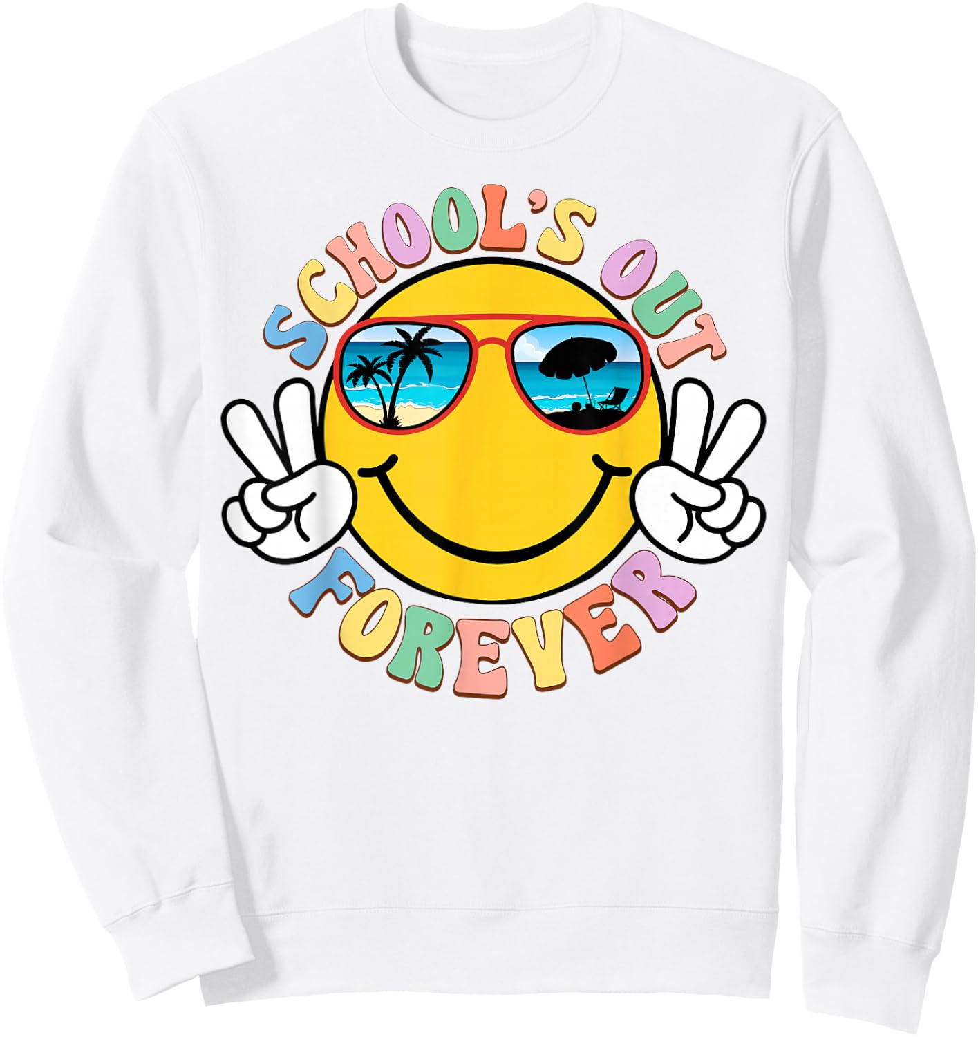 Retro Groovy School's Out Forever Retired Teacher Retirement Sweatshirt - Sweatshirt | White