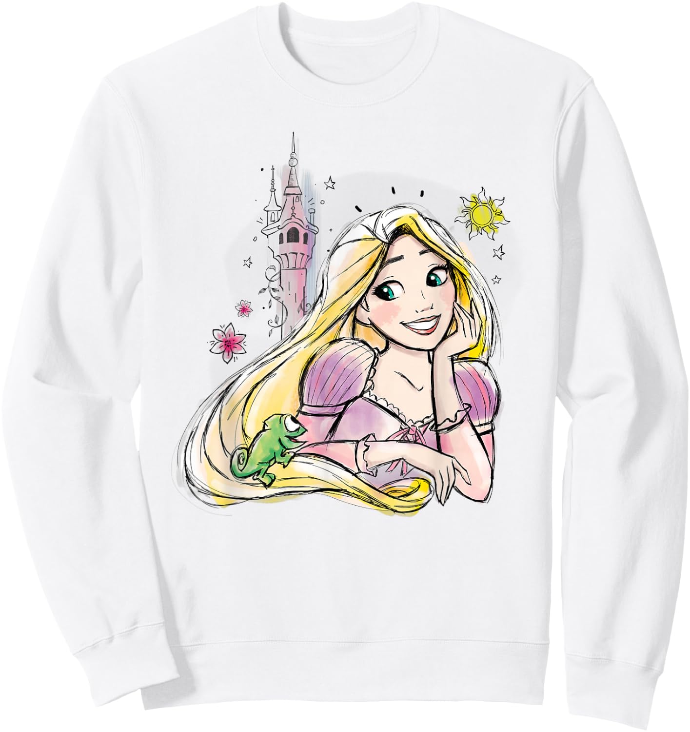Disney Princesses Tangled Rapunzel & Pascal Water Color Art Sweatshirt - Sweatshirt | White