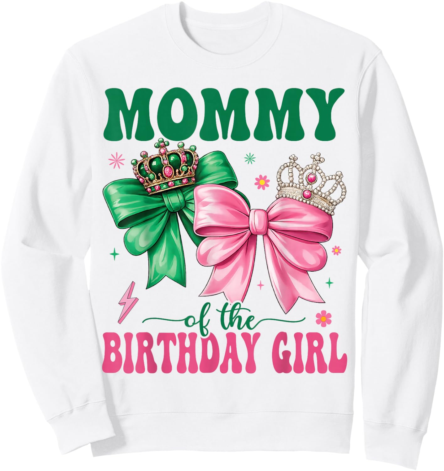 Mommy of The Birthday Girl Family Pink Coquette Bow Sweatshirt - Sweatshirt | White