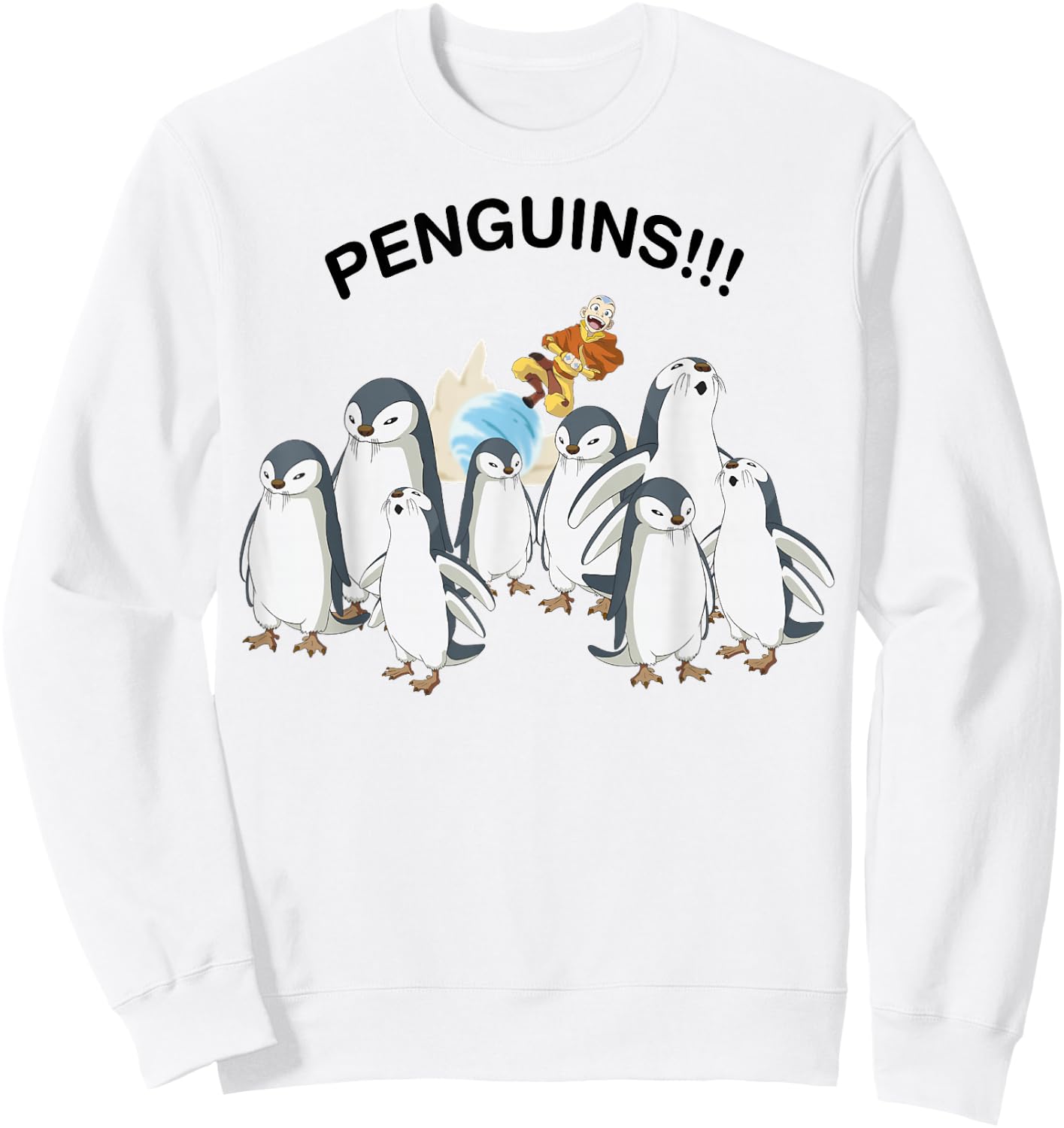 Avatar: The Last Airbender Aang And Penguins!! Portrait Sweatshirt - Sweatshirt | White