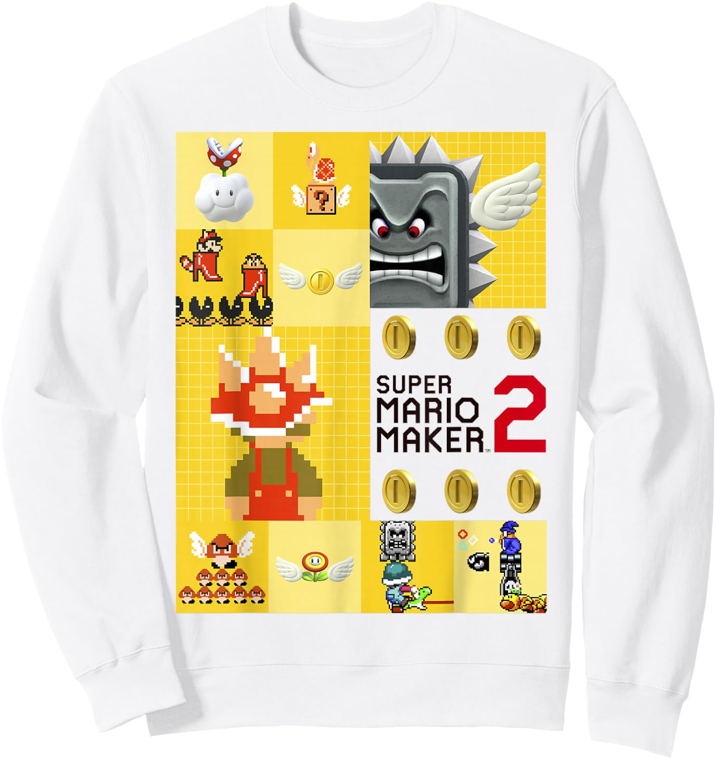Super Mario Maker 2 Character Gameplay Panel Logo Sweatshirt - Sweatshirt | White