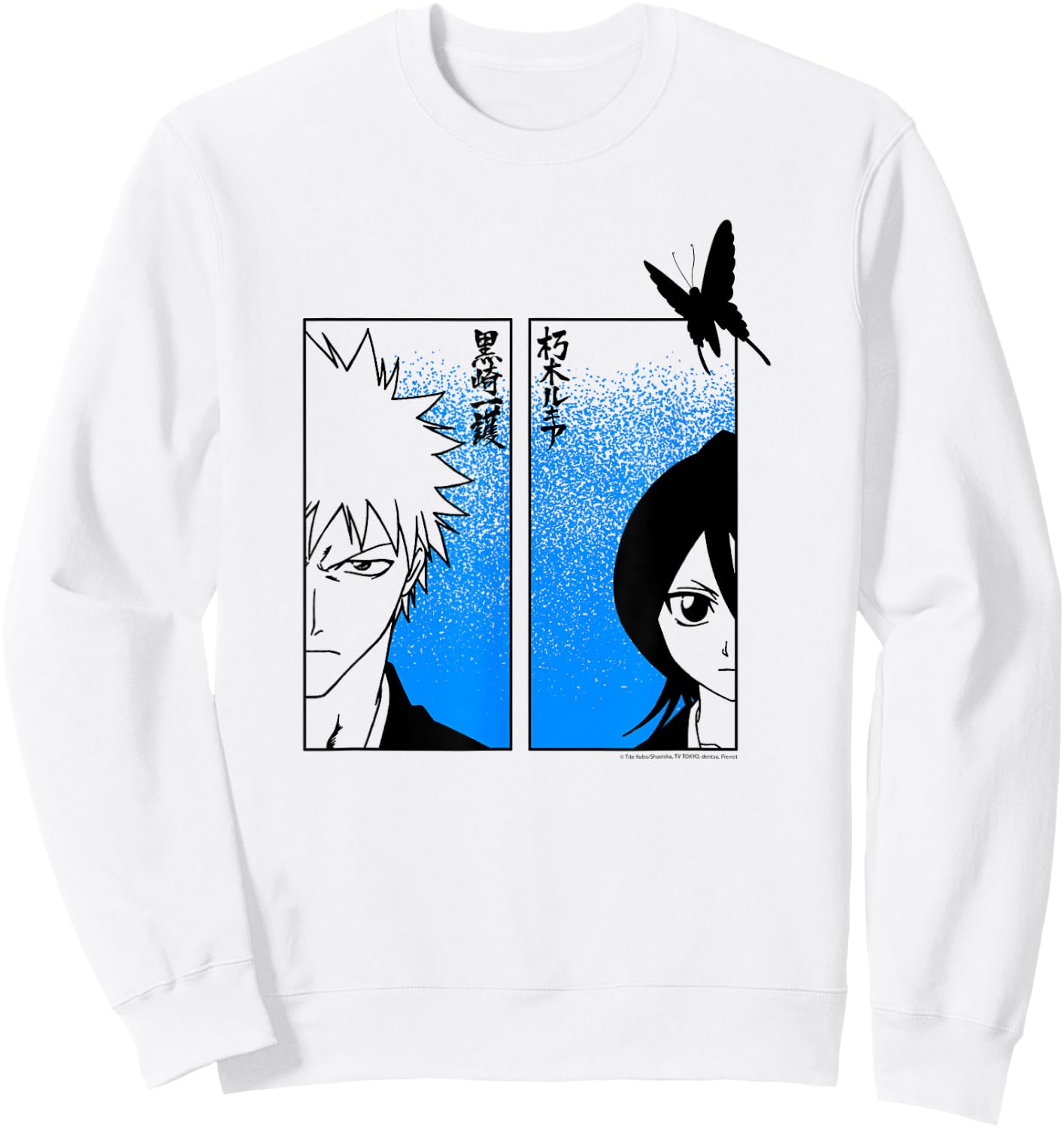Bleach Ichigo & Rukia Half Faces with Jigokucho Anime Sweatshirt - Sweatshirt | White