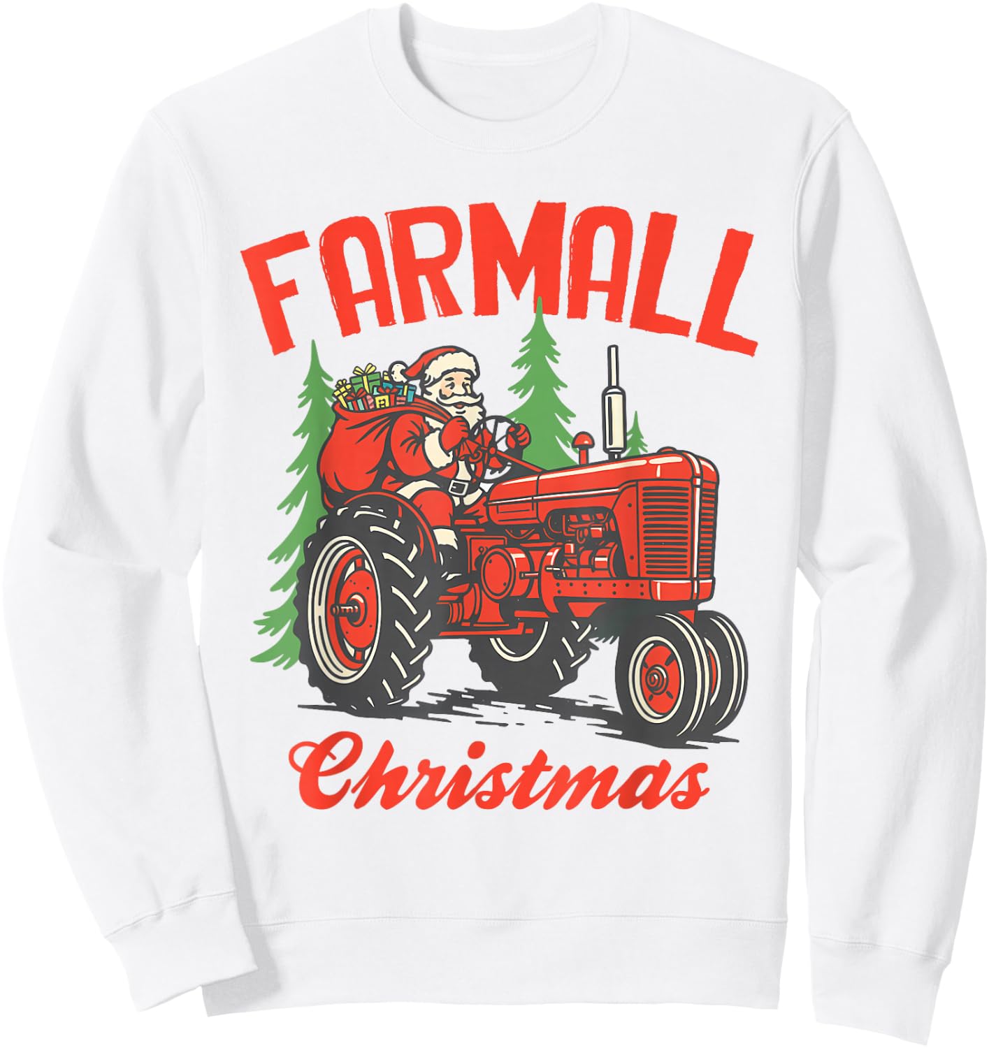 Christmas Xmas Santa On Tractor Farmer Farmall Christmas Sweatshirt - Sweatshirt | White
