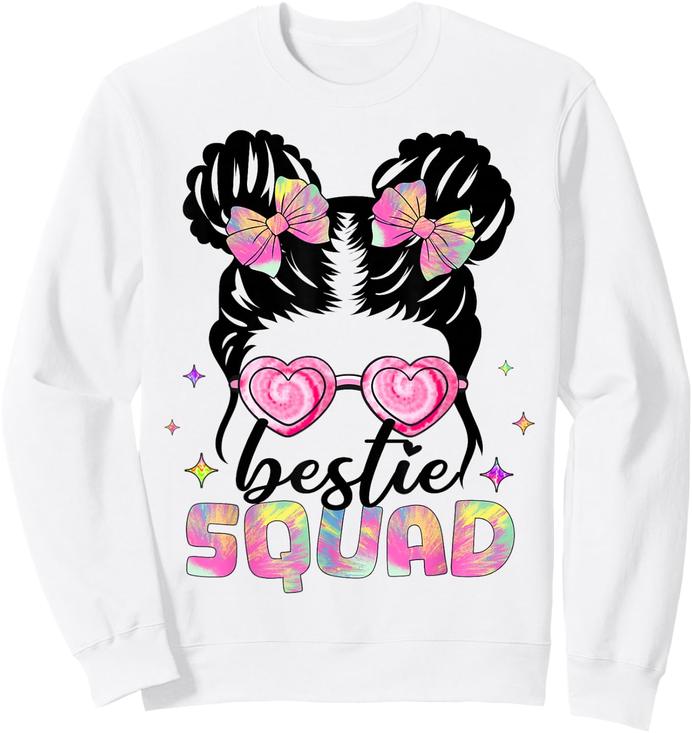 Bestie Squad Girls Kids Teens Messy Bun Best Friends Tie Dye Sweatshirt - Sweatshirt | White