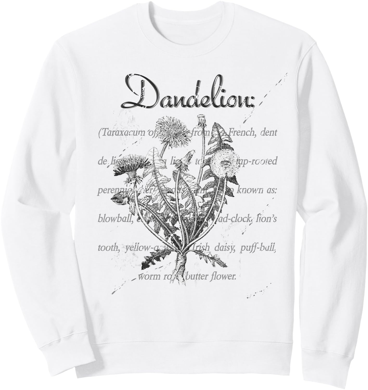 Dandelion Vintage Botanical Illustration with Definition Sweatshirt - Sweatshirt | White