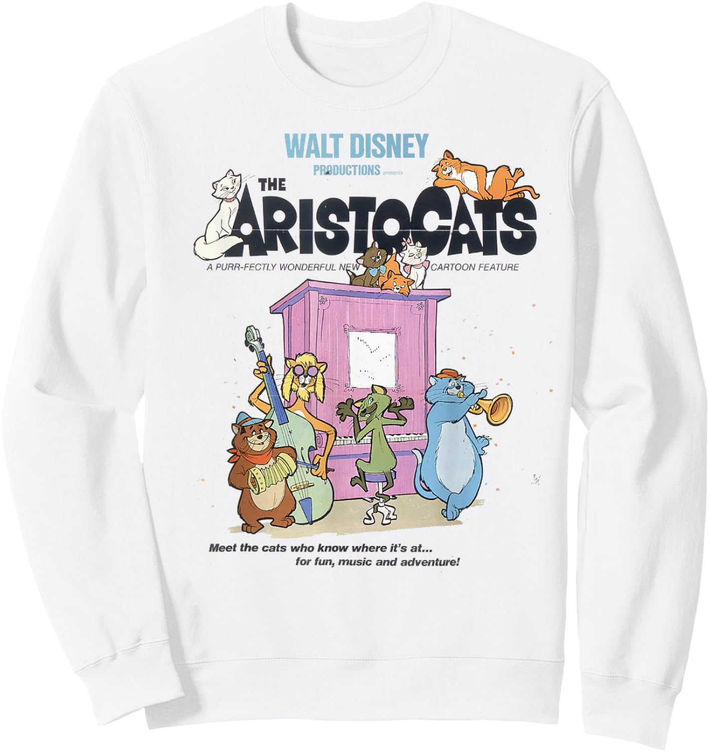 Disney The Aristocats Cats Playing Piano Small Sweatshirt - Sweatshirt | White