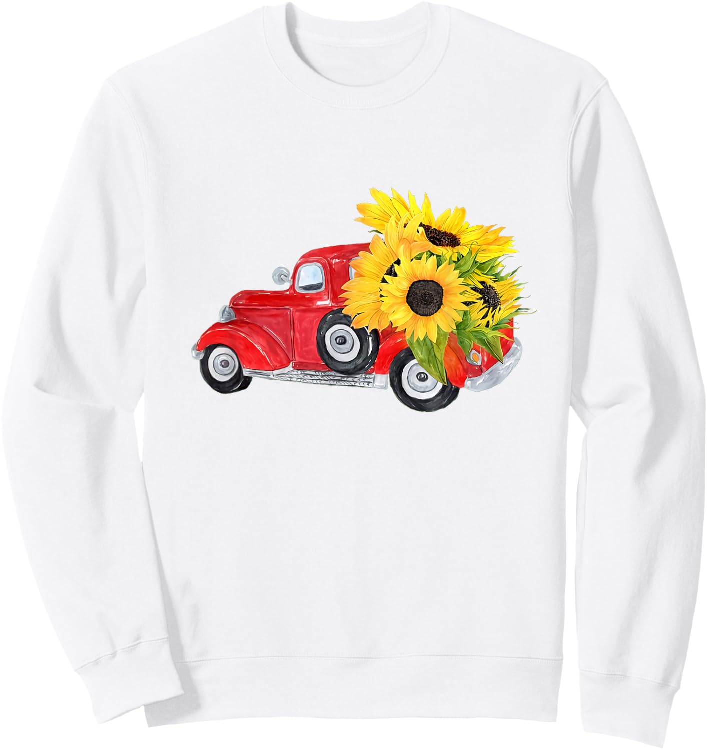 Hello Fall Red Truck With Sunflowers Autumn Season Greeting Sweatshirt - Sweatshirt | White