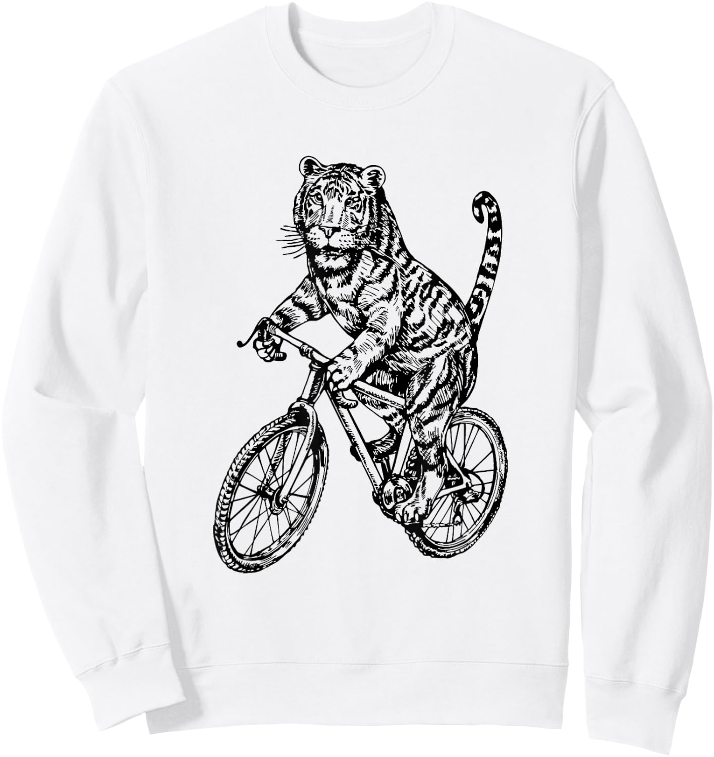 Tiger Cycling Bicycle Funny Biker Animal Biking Cool Bike Sweatshirt - Sweatshirt | White