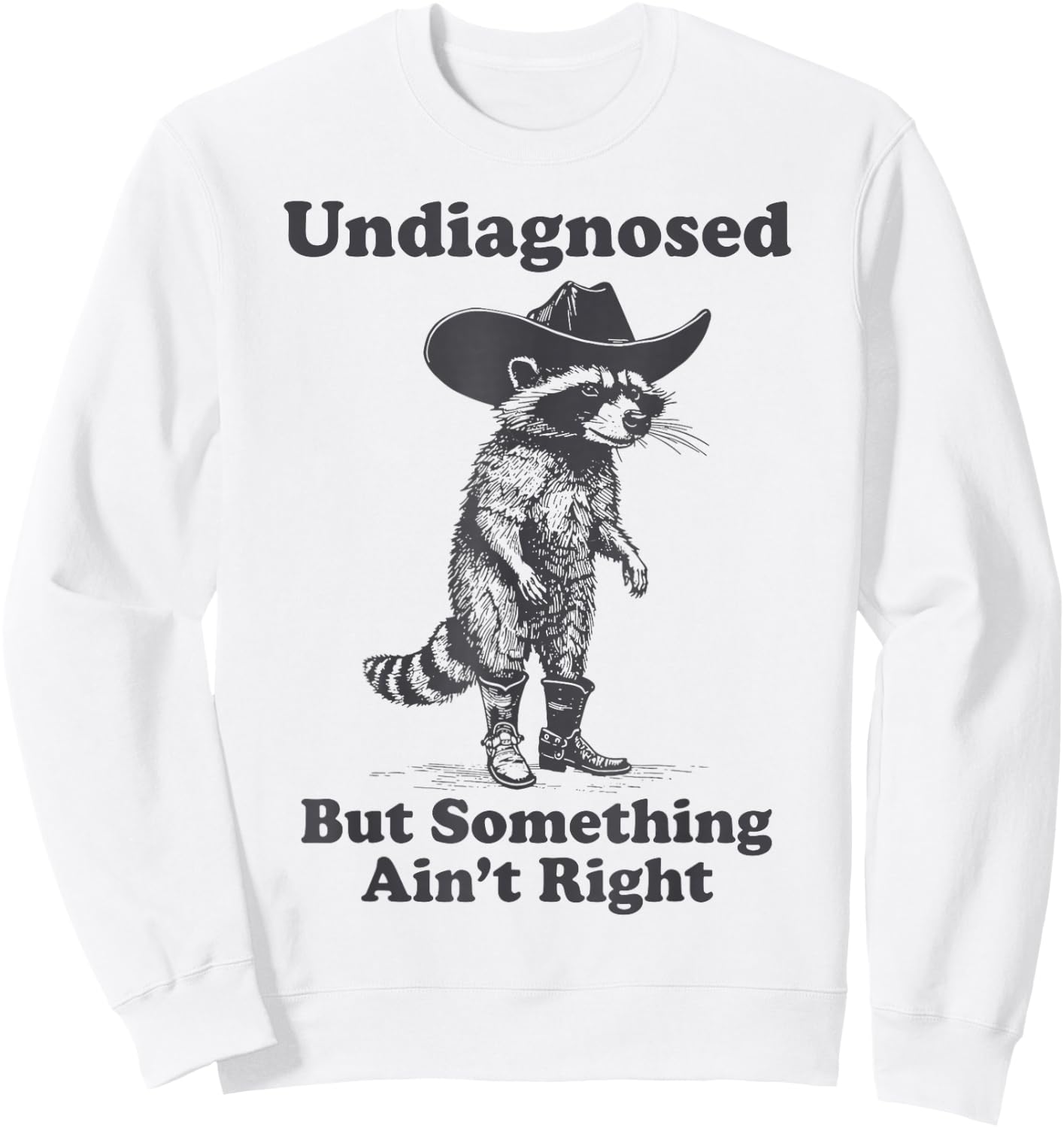 Undiagnosed But Something Ain't Right Raccoon Funny Saying Sweatshirt - Sweatshirt | White