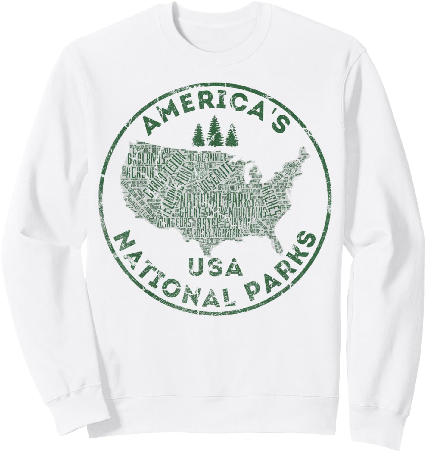 National Parks Map Hiking Travel Camping Outdoors Retro USA Sweatshirt - Sweatshirt | White