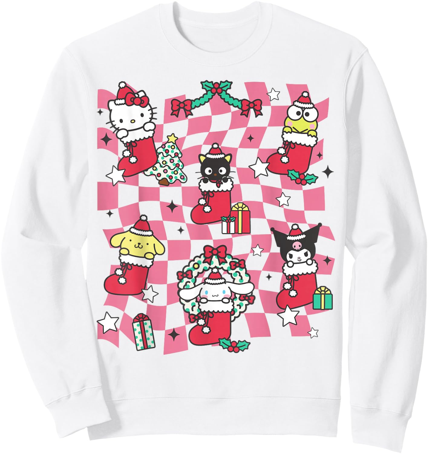 Hello Kitty and Friends Christmas Holiday Stockings Collage Sweatshirt - Sweatshirt | White