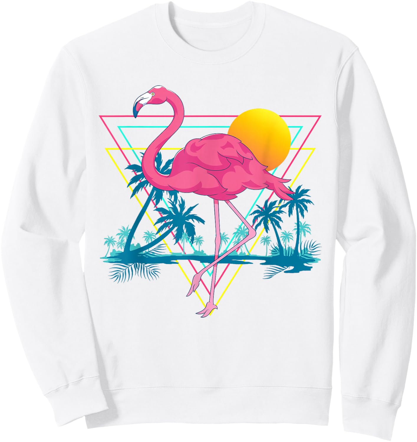 Pink Flamingo Beach Summer Vibes Palm Trees Tropical Summer Sweatshirt - Sweatshirt | White