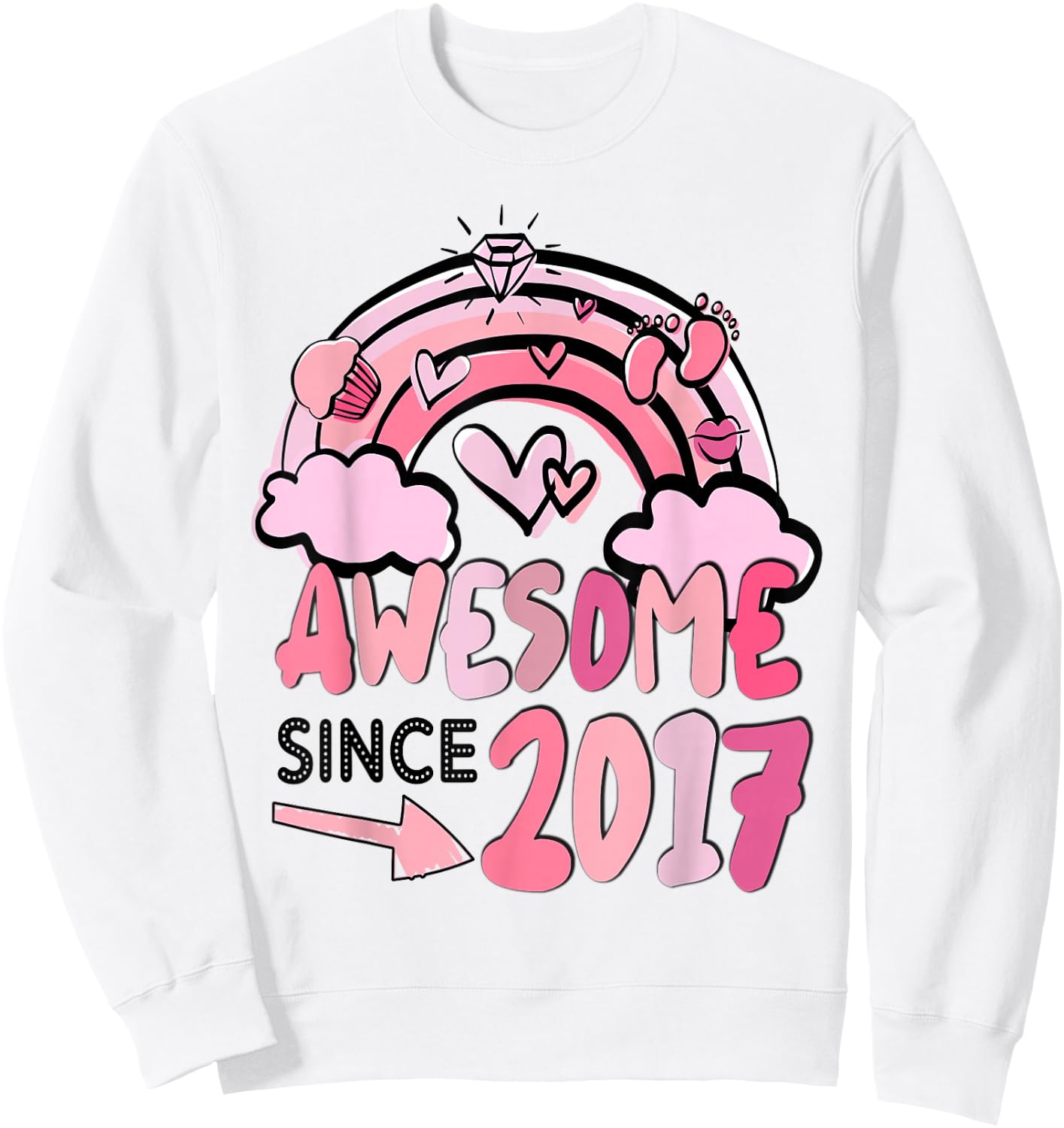 Cute Pink Rainbow Awesome Since 2017 Girl's Birthday Sweatshirt - Sweatshirt | White
