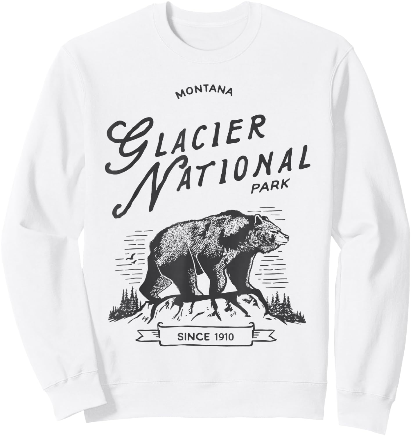 Vintage Glacier National Park T Shirt Retro Bear Montana Sweatshirt - Sweatshirt | White