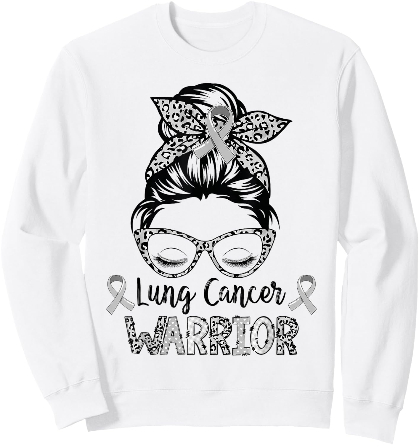 Lung Cancer Warrior Messy Bun Lung Warrior Sweatshirt - Sweatshirt | White