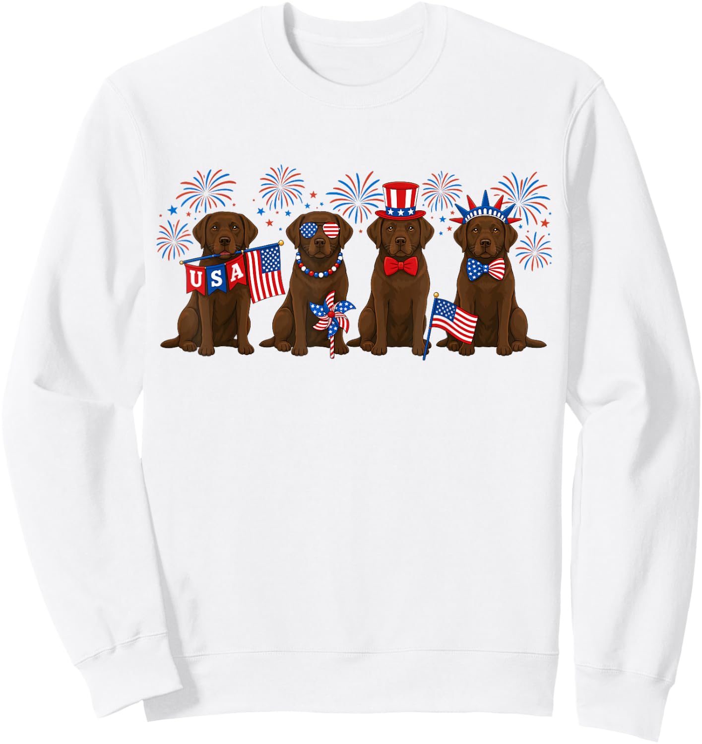 Patriotic 4th July Chocolate Lab Labrador American Flag Men Sweatshirt - Sweatshirt | White