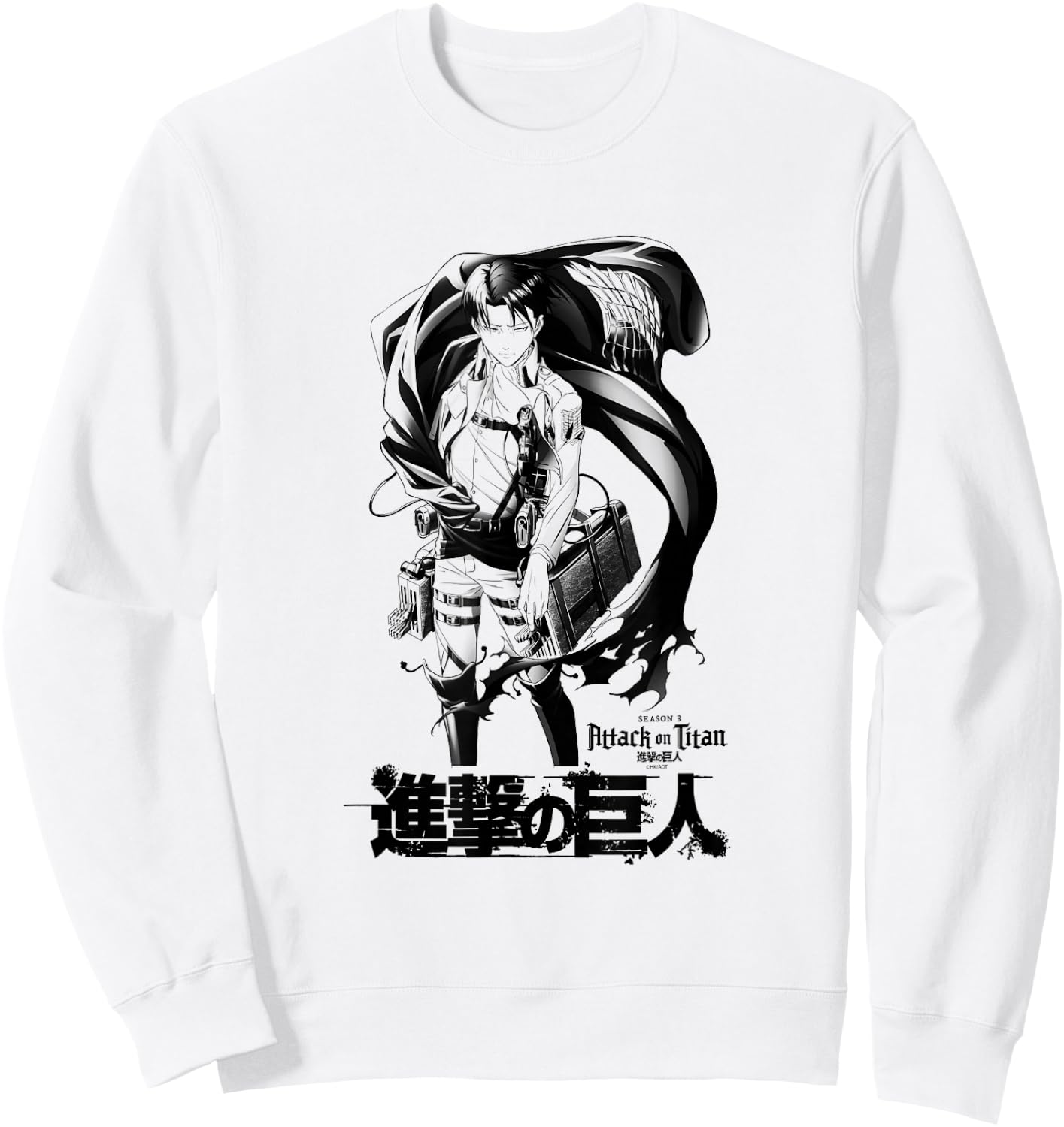 Attack on Titan Season 3 Levi with Cloak Black Outline Anime Sweatshirt - Sweatshirt | White
