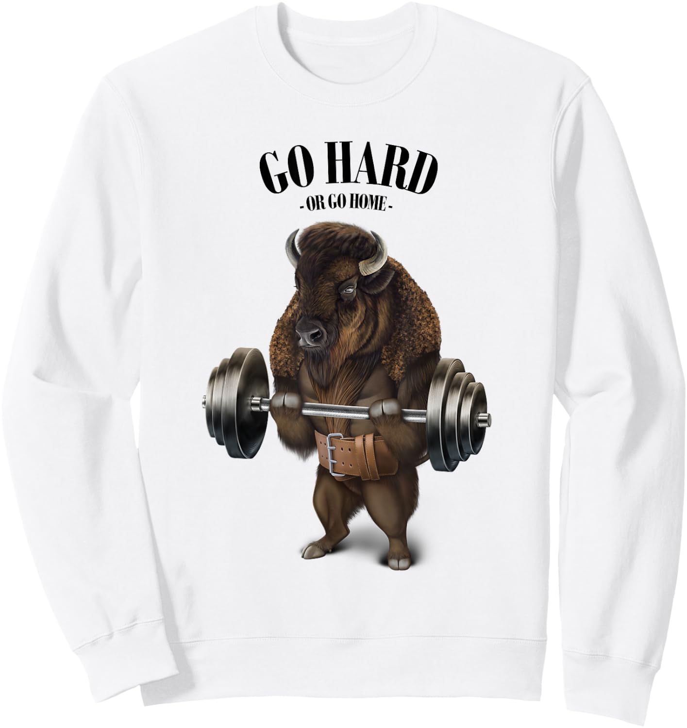 Bison Buffalo Bull Weightlifting in Fitness Gym Sweatshirt - Sweatshirt | White