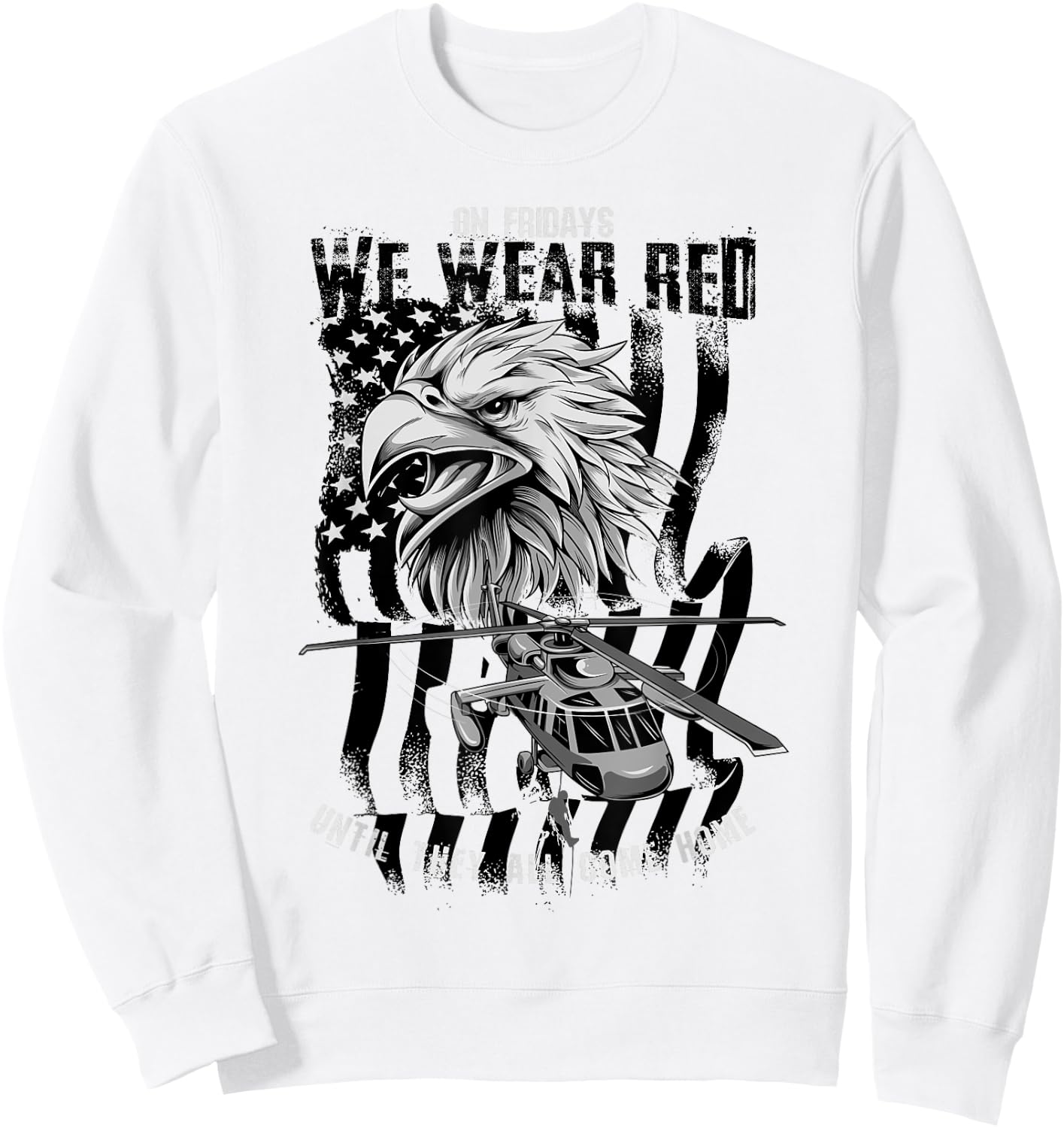Red Friday Military Remember Everyone Deployed Eagle Flag Sweatshirt - Sweatshirt | White