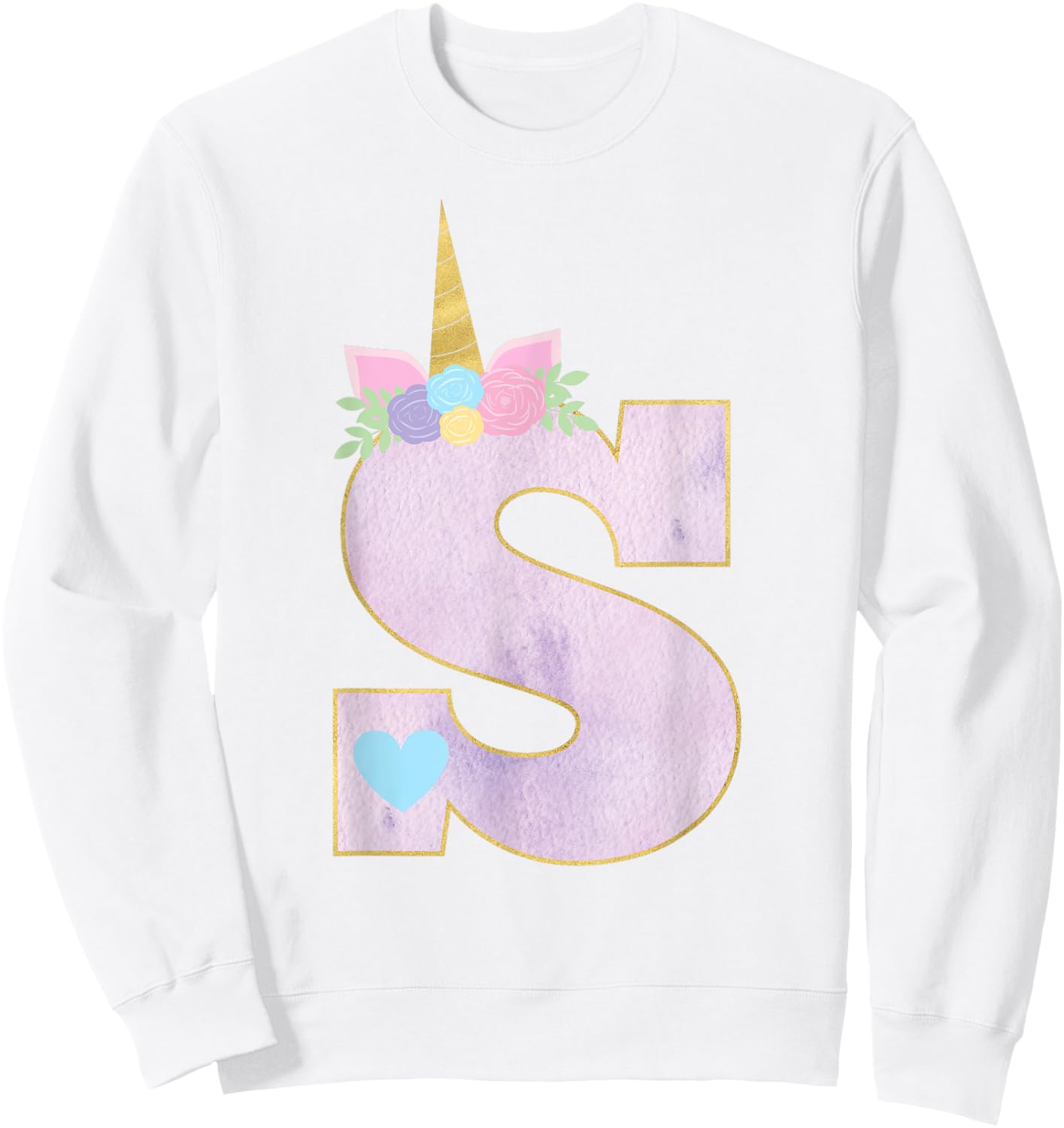 Girls Unicorn with Letter S Initial Monogram for Birthday Sweatshirt - Sweatshirt | White