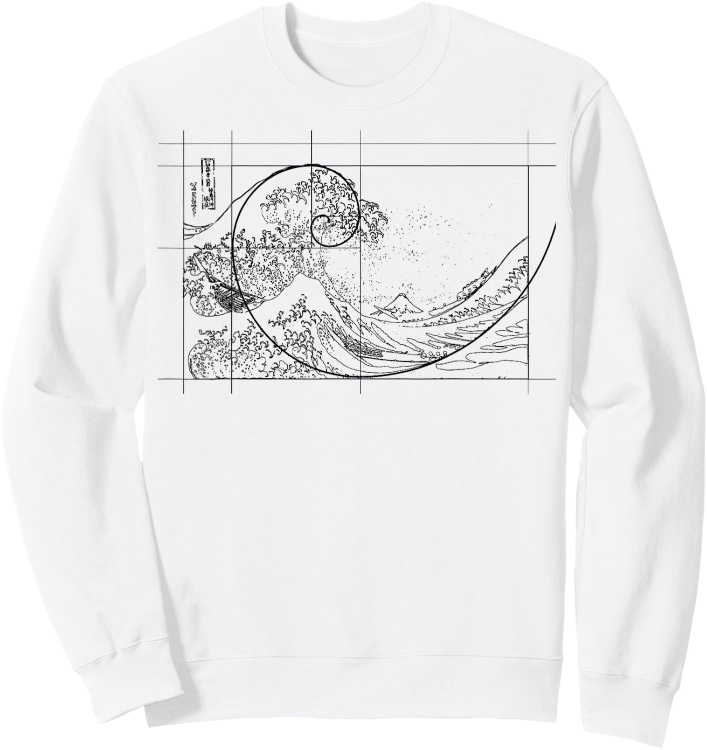 Hokusai Meets Fibonacci, Golden Ratio, Black Line Sweatshirt - Sweatshirt | White