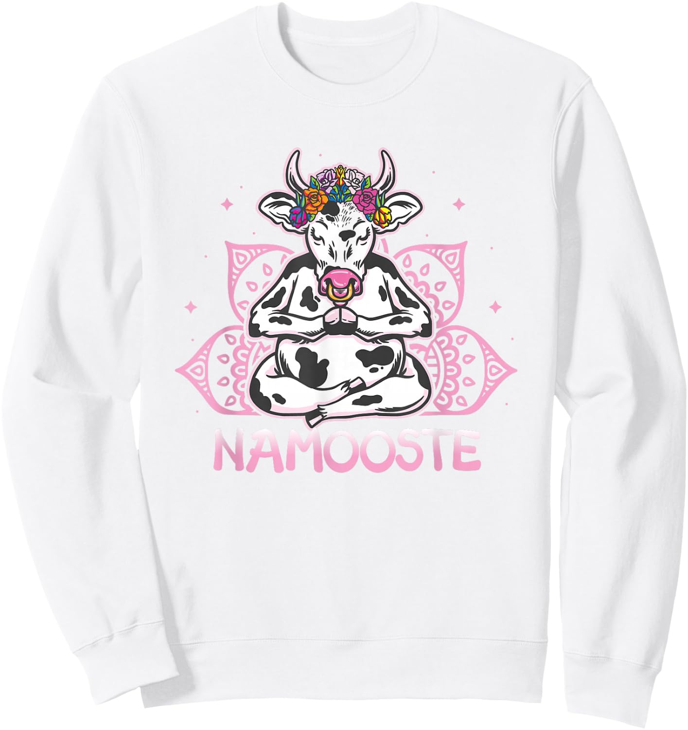Namooste Meditating Cow Yoga Meditation Namaste Sweatshirt - Sweatshirt | White